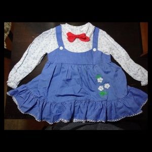 JC Penney Nana's Pet Retro Toddler Girl Blue/White Dress w/Red Bow Size 3